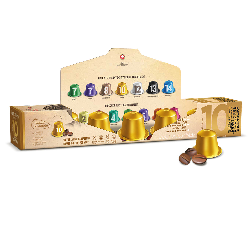 Crema Aluminium Kaffeekapseln Nespresso kompatibel La Natura Verpackung offen