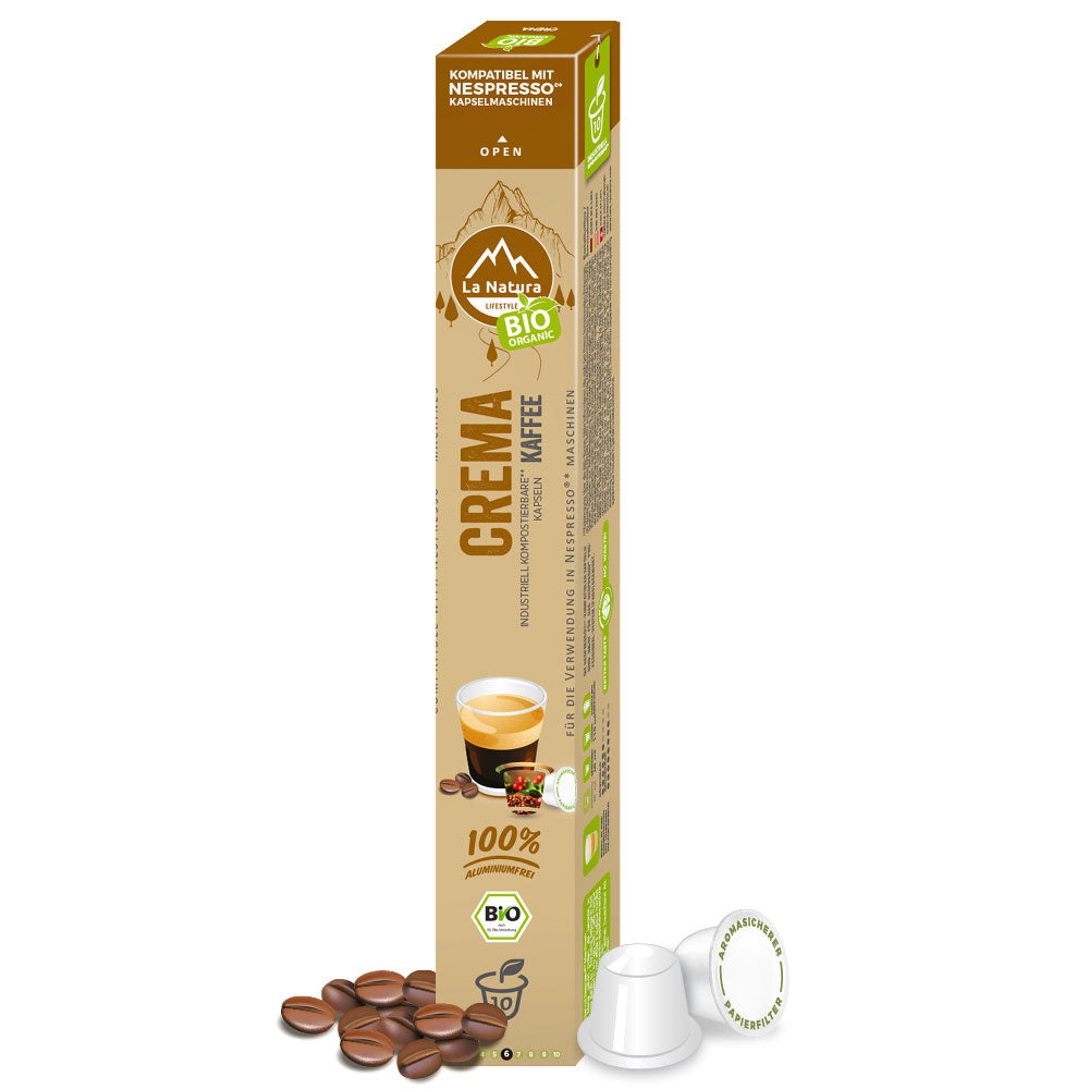 Crema kompostierbare Bio Kaffeekapseln Nespresso kompatibel La Natura