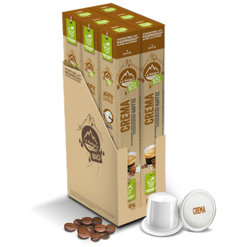 Crema kompostierbare Bio Kaffeekapseln Masterpack Nespresso kompatibel La Natura