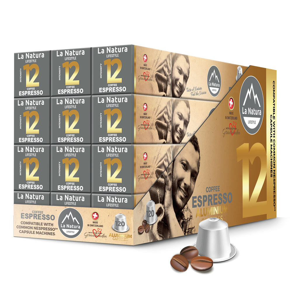 Espresso Aluminium Kaffeekapseln Nespresso kompatibel La Natura 12er Masterpack