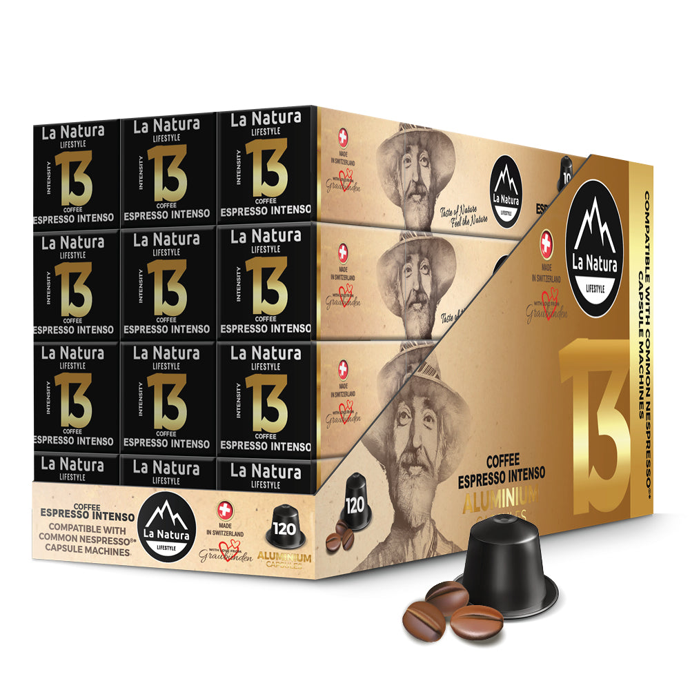 Espresso Intenso Aluminium Kaffeekapseln Nespresso kompatibel La Natura 12er Masterpack