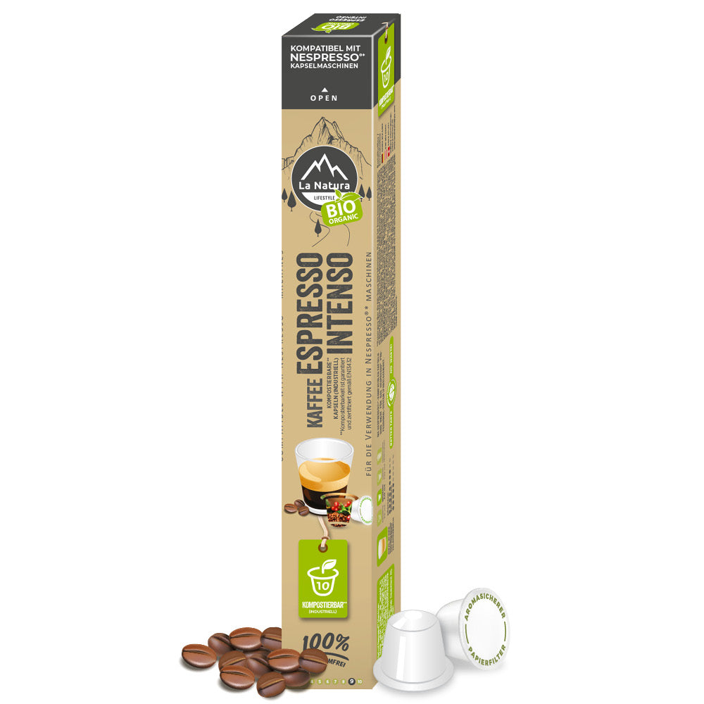 Espresso Intenso kompostierbare Bio Kaffeekapseln Nespresso kompatibel La Natura