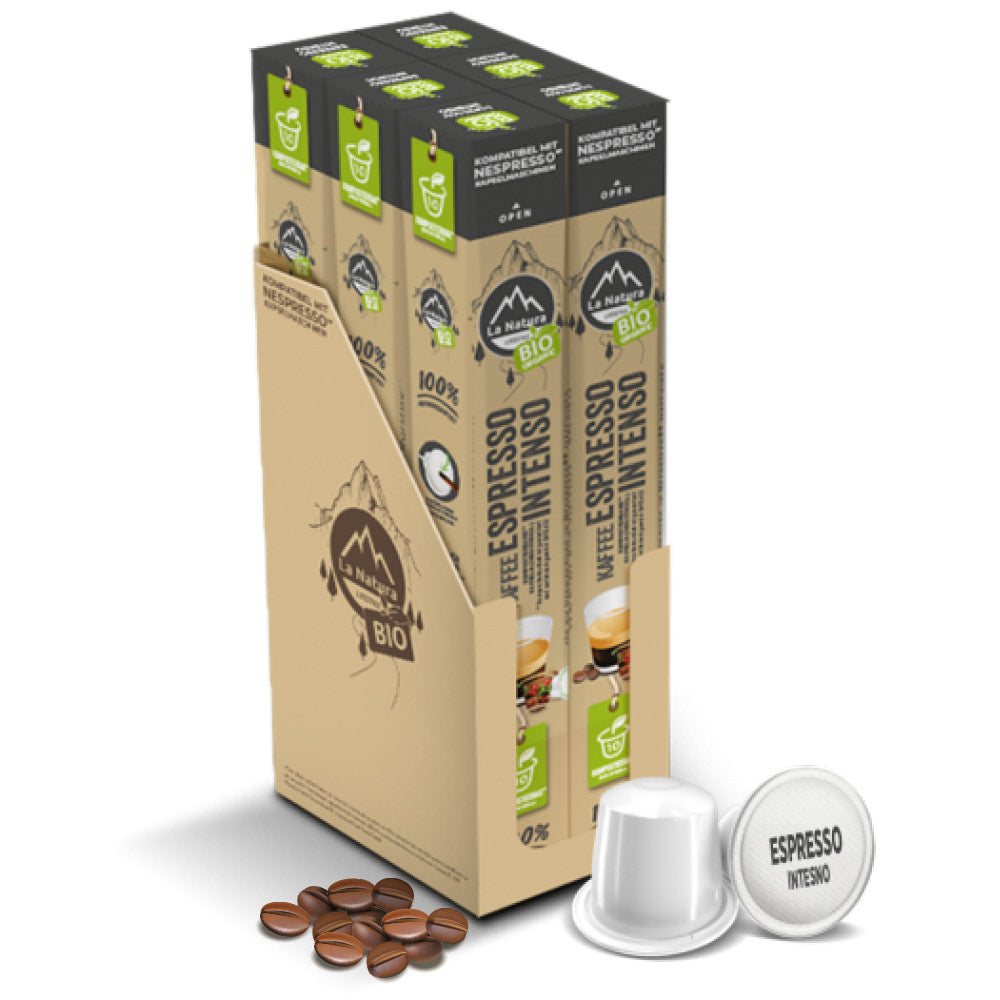Espresso Intenso kompostierbare Bio Kaffeekapseln Masterpack Nespresso kompatibel La Natura
