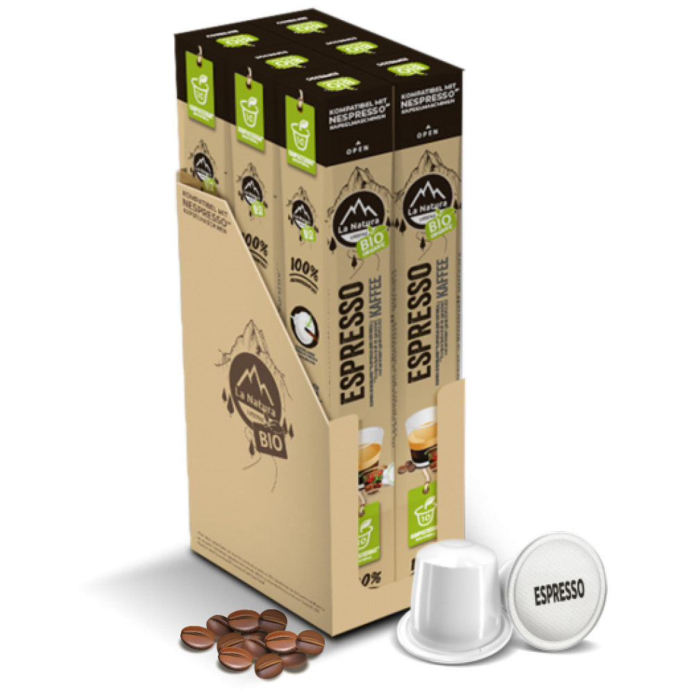 Espresso kompostierbare Bio Kaffeekapseln Masterpack Nespresso kompatibel La Natura