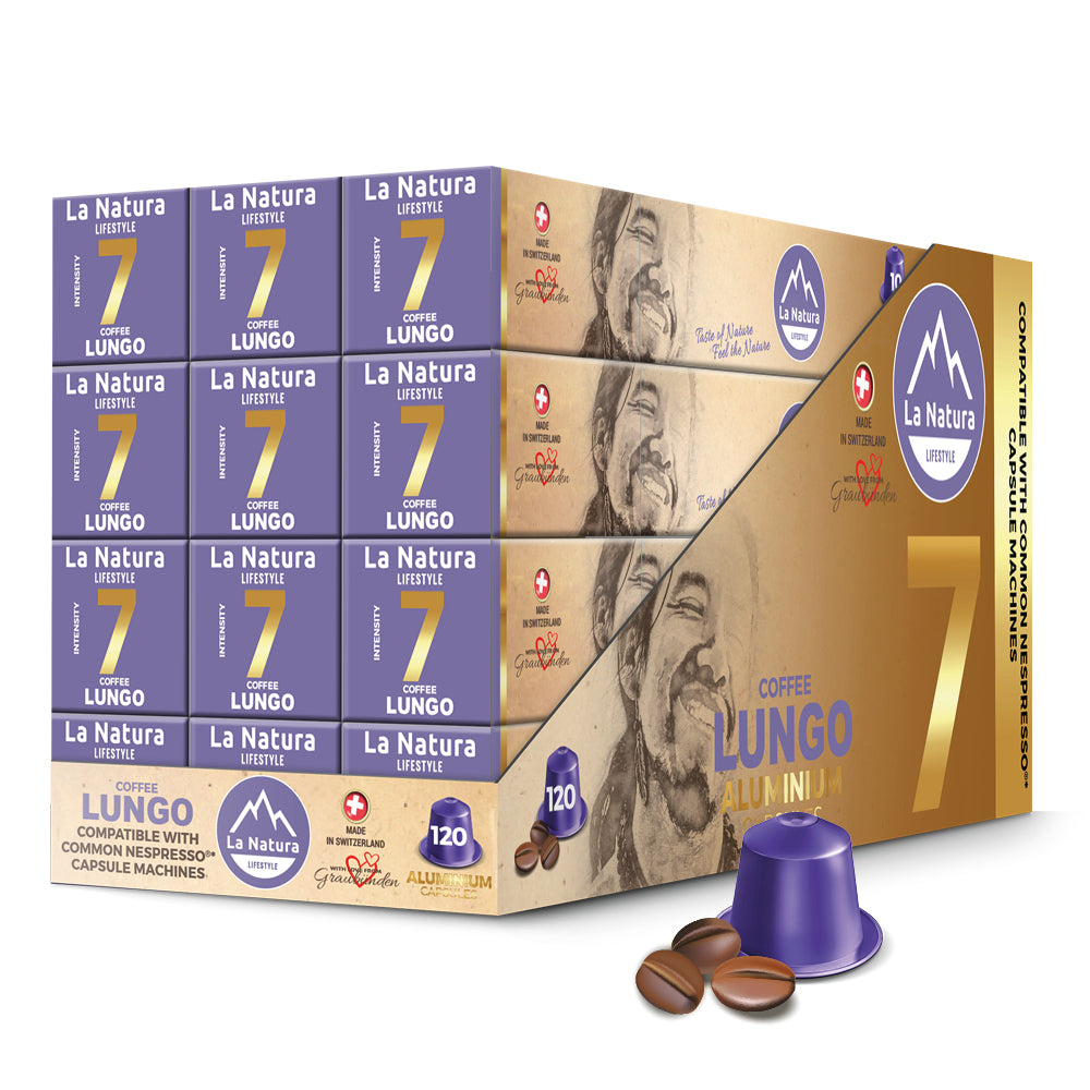Lungo Aluminium Kaffeekapseln Nespresso kompatibel La Natura 12er Masterpack