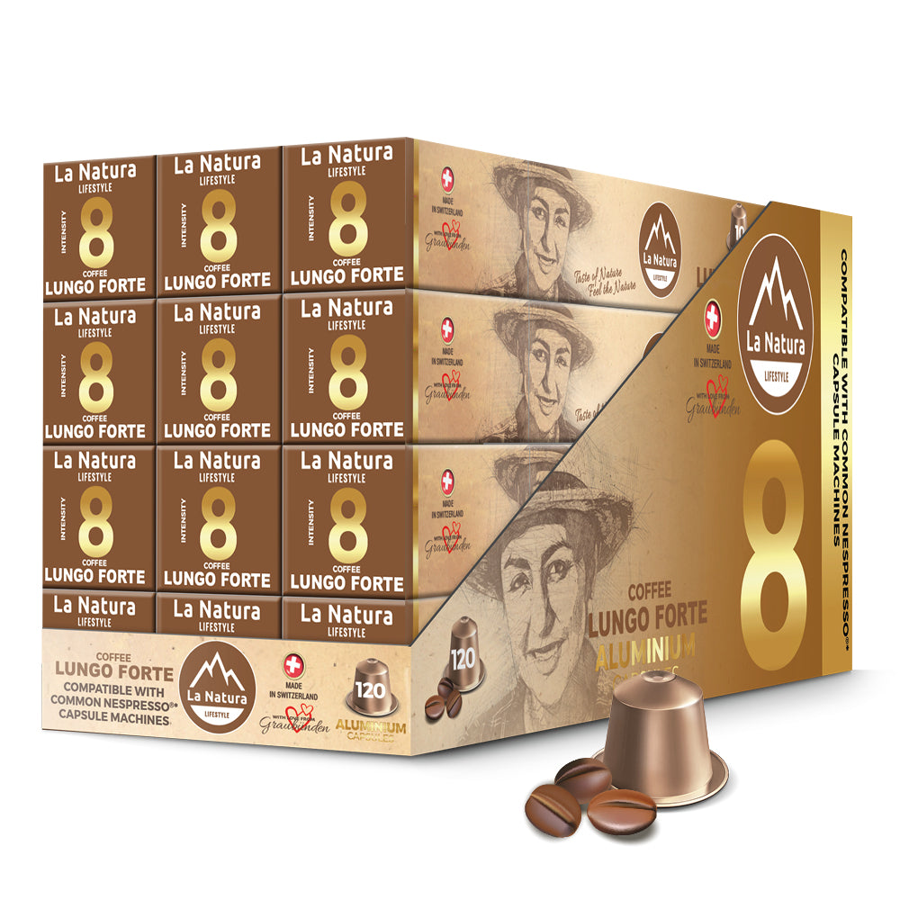 Lungo Forte Aluminium Kaffeekapseln Nespresso kompatibel La Natura 12er Masterpack
