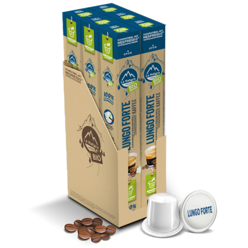 Lungo Forte kompostierbare Bio Kaffeekapseln Masterpack Nespresso kompatibel La Natura