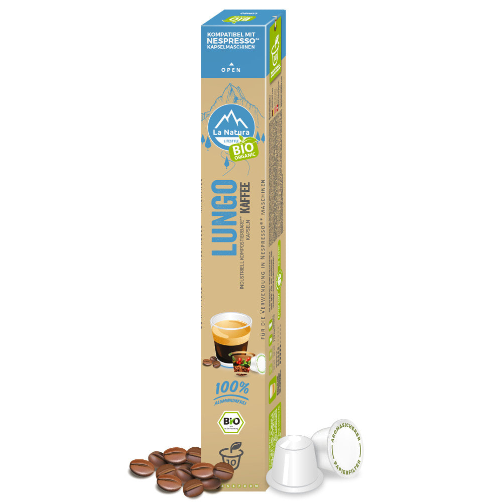 Lungo kompostierbare Bio Kaffeekapseln Nespresso kompatibel La Natura