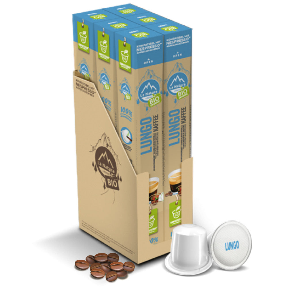 Lungo kompostierbare Bio Kaffeekapseln Masterpack Nespresso kompatibel La Natura